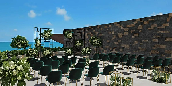 Suite Peony Terrace outdoor wedding reception setup at Dreams Natura Resort & Spa